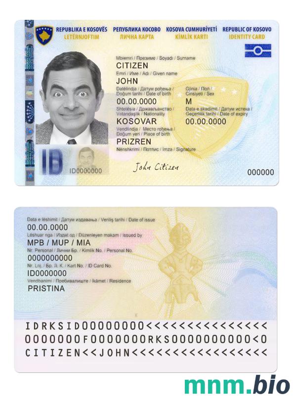 Przykład karty identyfikacyjnej Kosowa w formacie PSD, w pełni edytowalny